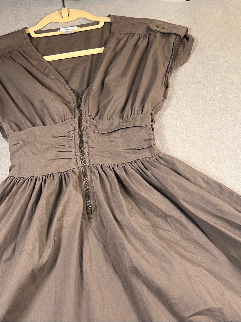 Bar III XS Taupe Fit & Flare Dress Exposed Zip Made in USA